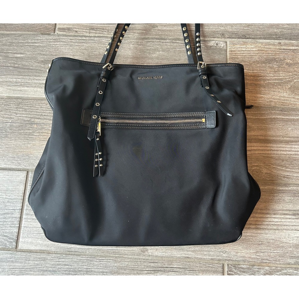 Michael‎ Kors Leila Large Nylon Tote Nylon Canvas w/ Leather Gold Hardware COA - Picture 4 of 8
